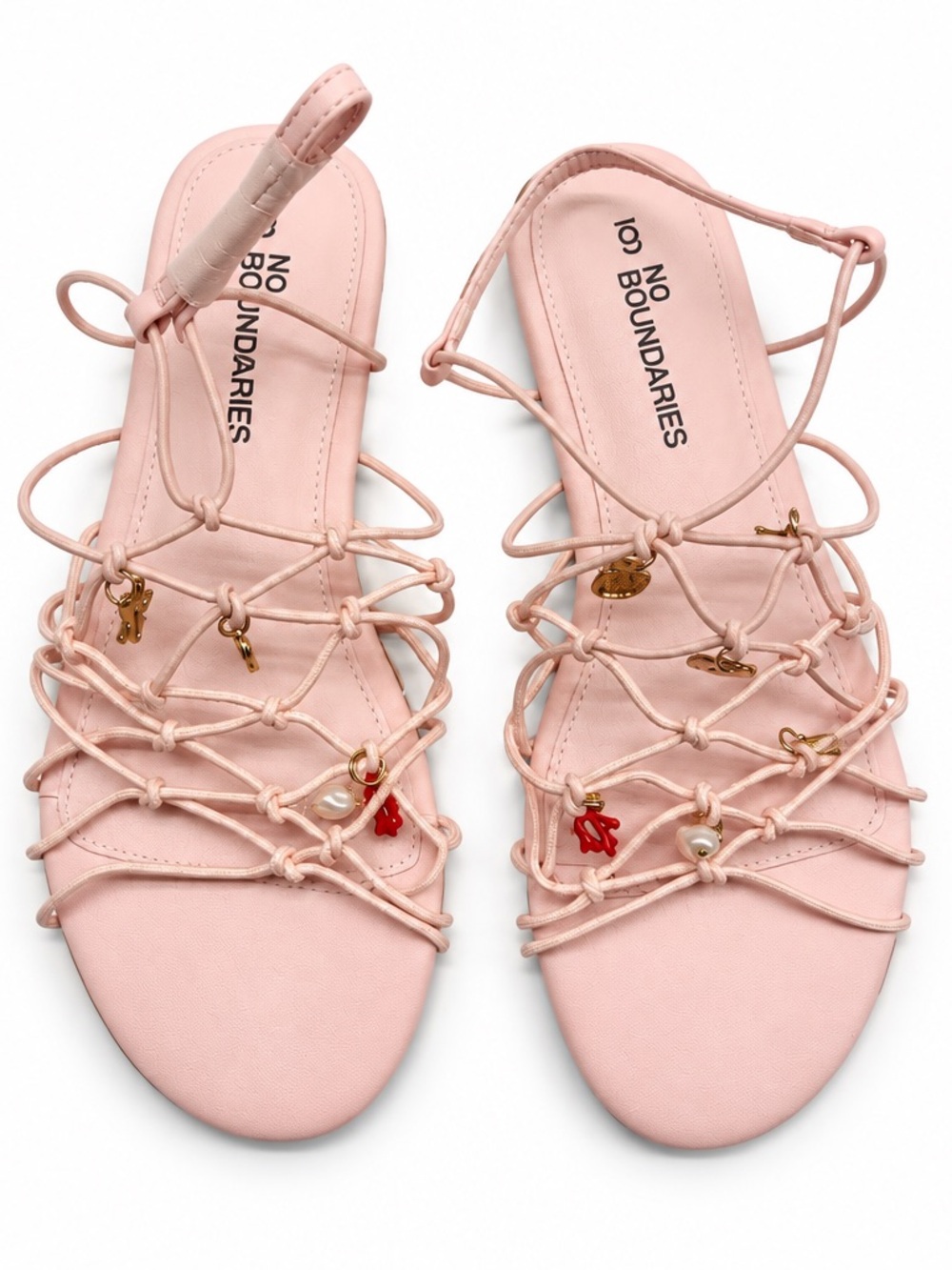 No Boundaries Pink Lace-Up Charm Flat Sandals